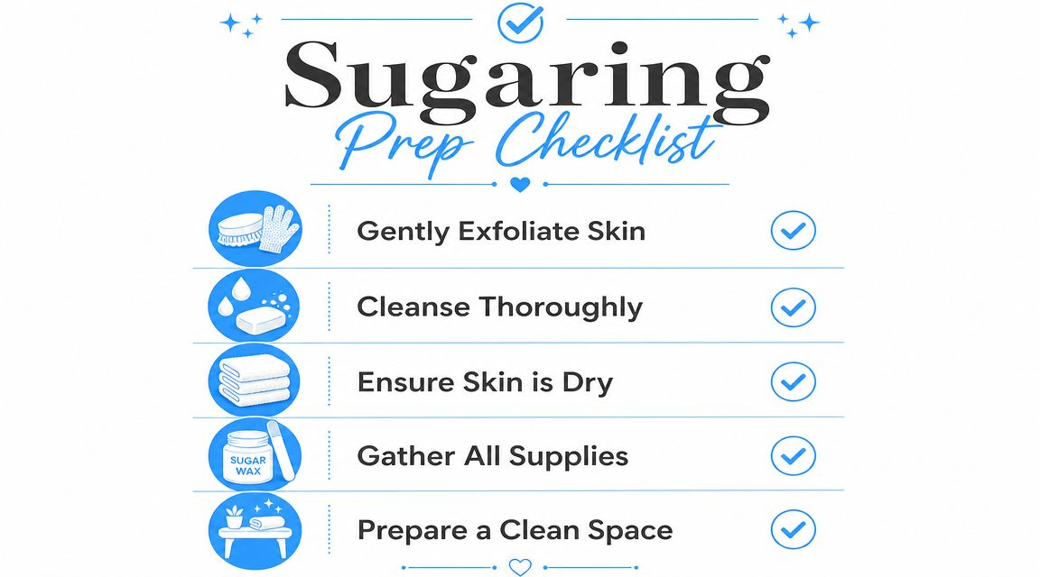 A helpful checklist for preparing skin and space for a sugaring hair removal session.